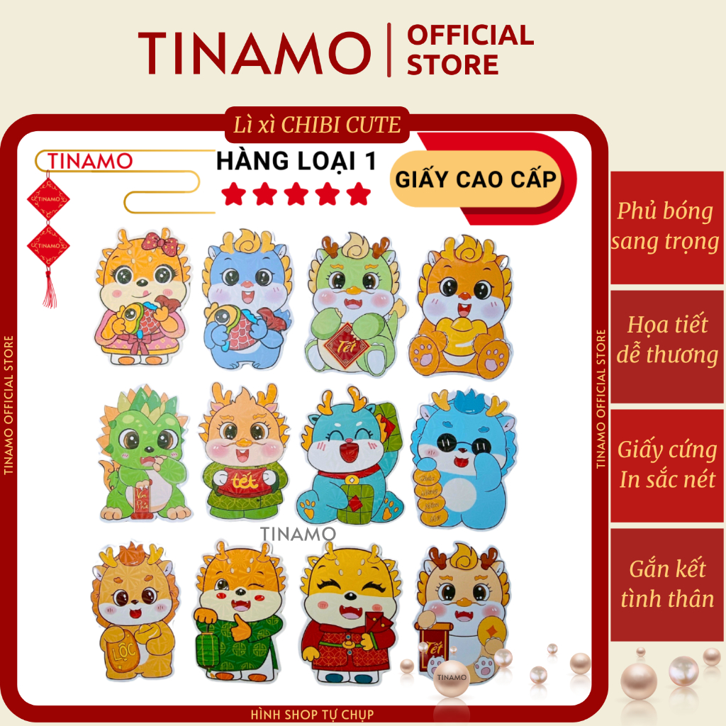 Set 10 bao lì xì Chibi Tết 2024 được chọn mẫu , Lì xì Chibi hoạt hình dễ thương, Hàng cao cấp TINAMO