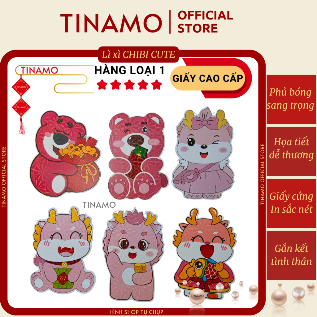 Set 10 bao lì xì Chibi Tết 2024 được chọn mẫu , Lì xì Chibi hoạt hình dễ thương, Hàng cao cấp TINAMO