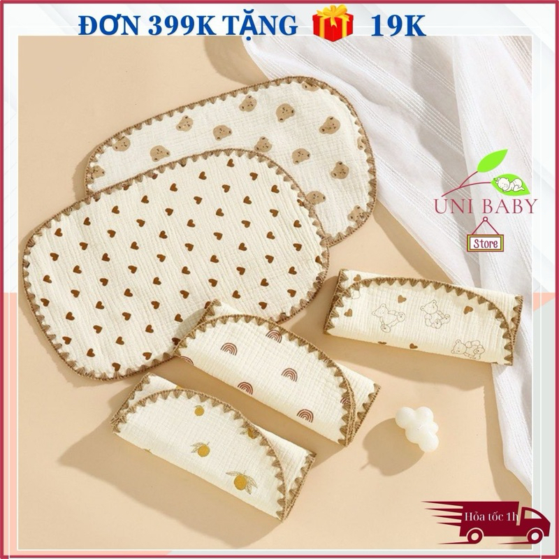 Gối xô sơ sinh Hàn Quốc 10 lớp họa tiết xinh xắn, sợi tre mềm mịn, thấp hút mồ hôi cho bé