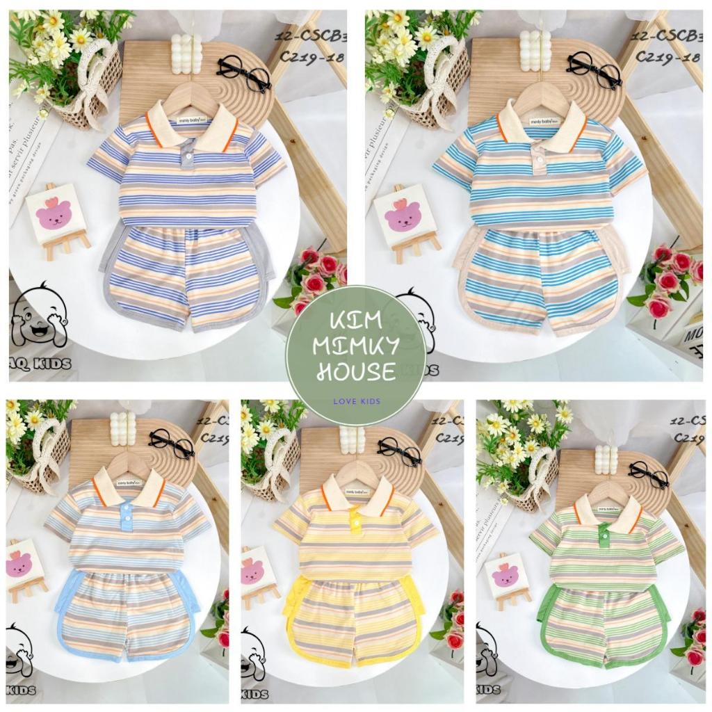 Bộ ngắn tay có cổ quần đùi sọc (8-29kg) Minky Mom thun lạnh cho bé trai