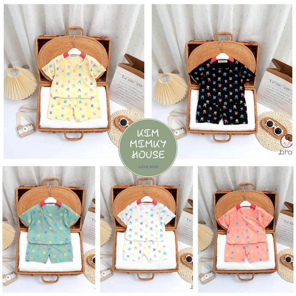 Bộ ngắn tay thun lạnh in tai thỏ (8-25kg) MK Kids cho bé đi học, đi chơi