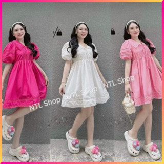 Đầm babydoll cổ bèo xòe  phối ren cột nơ, Váy babydoll cổ bèo đũi xòe mềm ulzzang đầm dáng ngắn xòe rộng đầm cổ sen M11