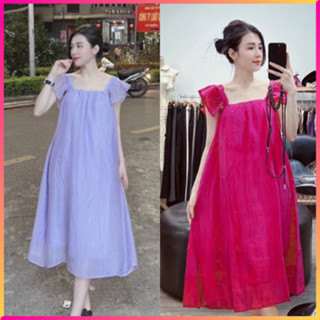 Đầm cánh tiên suông đũi tơ hai lớp đi chơi đi tiệc siêu đẹp cao cấp, Váy suông cánh tiên dáng suông đầm dài tơ chun L8