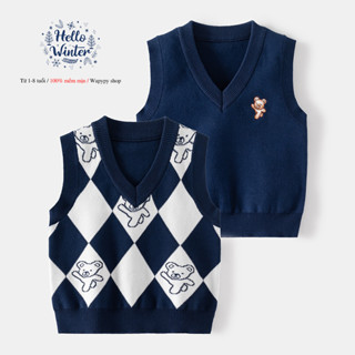 Áo len gile bé trai WELLKIDS Áo len cho bé kiểu dáng Hàn Quốc mùa thu đông 2025