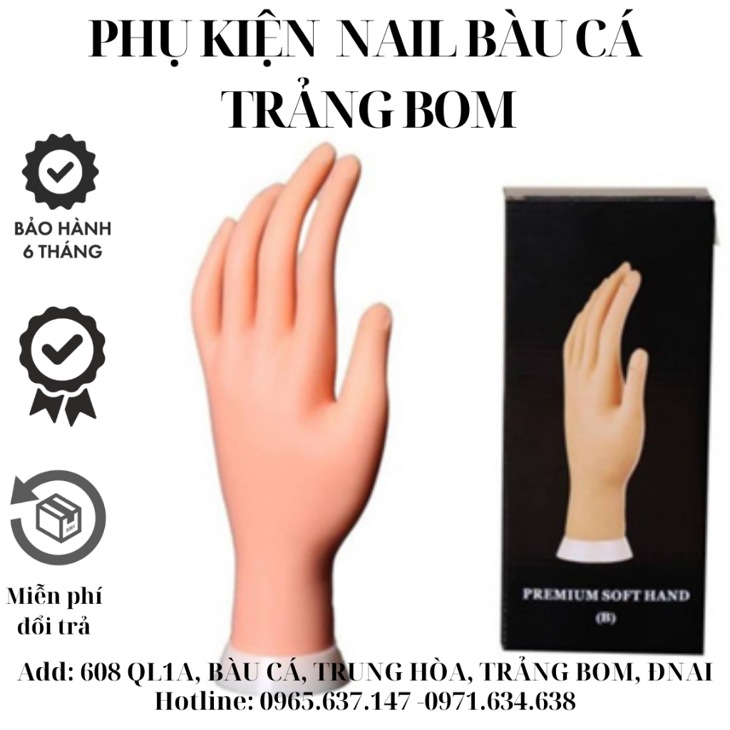Bàn Tay Giả Silicone Tập Làm Nail - Loại Khớp Dẻo Linh Hoạt
