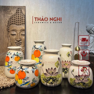 Bộ 3 Lọ hoa gốm sứ vẽ tay men lạnh - Bát Tràng | Thaonghiceramics
