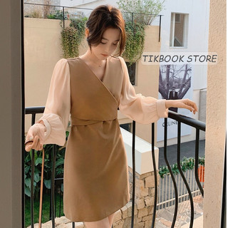 CÓ SẴN- Váy Dài Tay Cổ V mùa thu ,váy mùa hè, Hàng Quảng Châu  - Tikbook Store