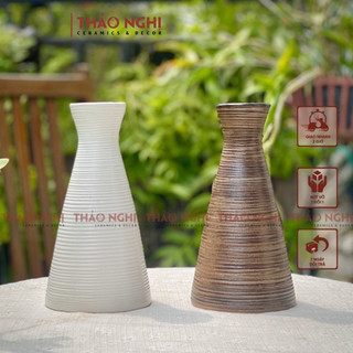 Bình hoa dáng bó mạ gốm sứ Bát Tràng trơn không họa tiết men nâu Mộc | Bó Mạ Bé