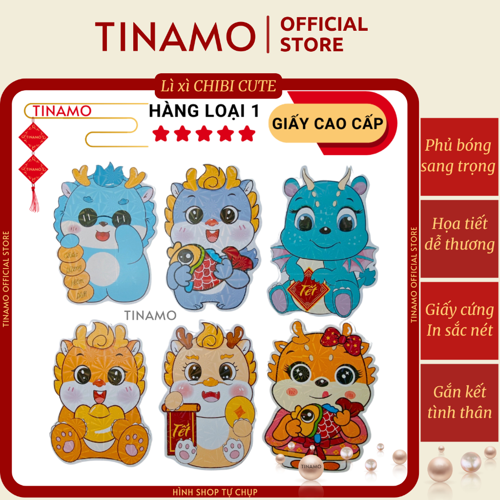 Set 10 bao lì xì Chibi Tết 2024 được chọn mẫu , Lì xì Chibi hoạt hình dễ thương, Hàng cao cấp TINAMO