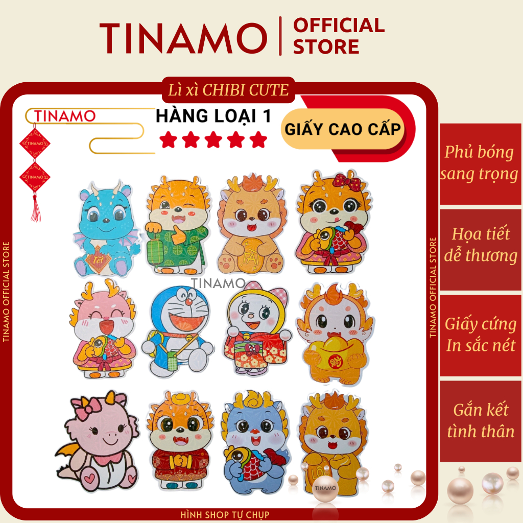 Set 10 bao lì xì Chibi Tết 2024 được chọn mẫu , Lì xì Chibi hoạt hình dễ thương, Hàng cao cấp TINAMO