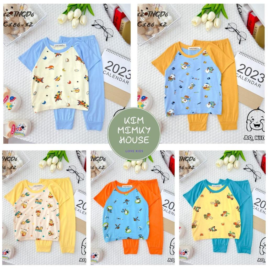 Bộ tay ngắn quần dài Minly Baby (7-29kg) thun lạnh bé trai, bé gái phối màu in hình động vật