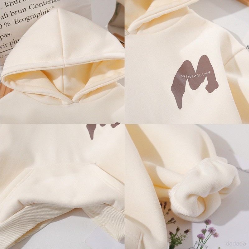 Áo nỉ có mũ 15-55kg, áo hoodie in chữ M cho bé trai, bé gái 2-15 tuổi