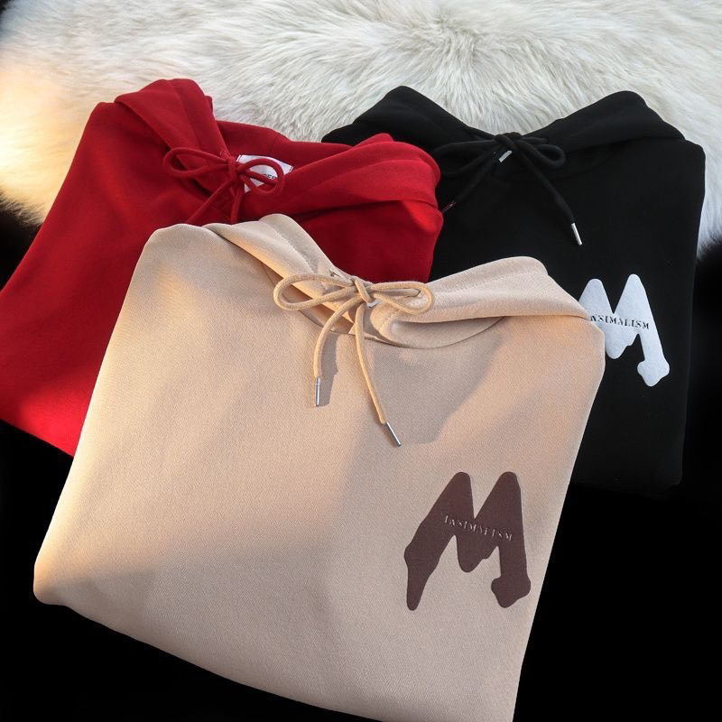 Áo nỉ có mũ 15-55kg, áo hoodie in chữ M cho bé trai, bé gái 2-15 tuổi