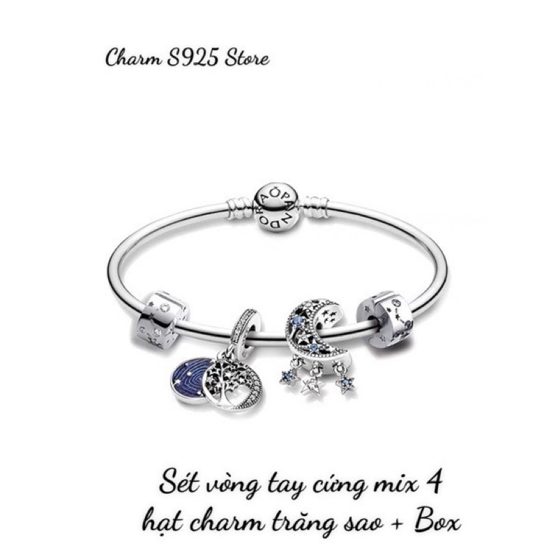 COMBO BỘ VÒNG TAY MỀM MIX 4 HẠT CHARM PAN ALE NGÔI SAO MAY MẮN BẠC S925