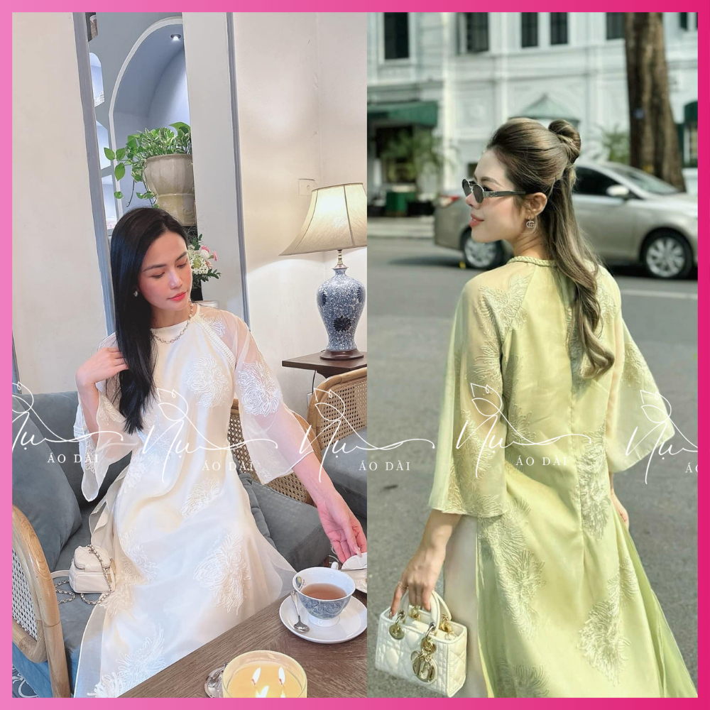 Áo dài cách tân, áo dài dáng suông 4 tà 2 lớp chất Thi Thư chất  tơ thêu cao cấp, phù hợp lễ tết, đi làm, lễ hội
