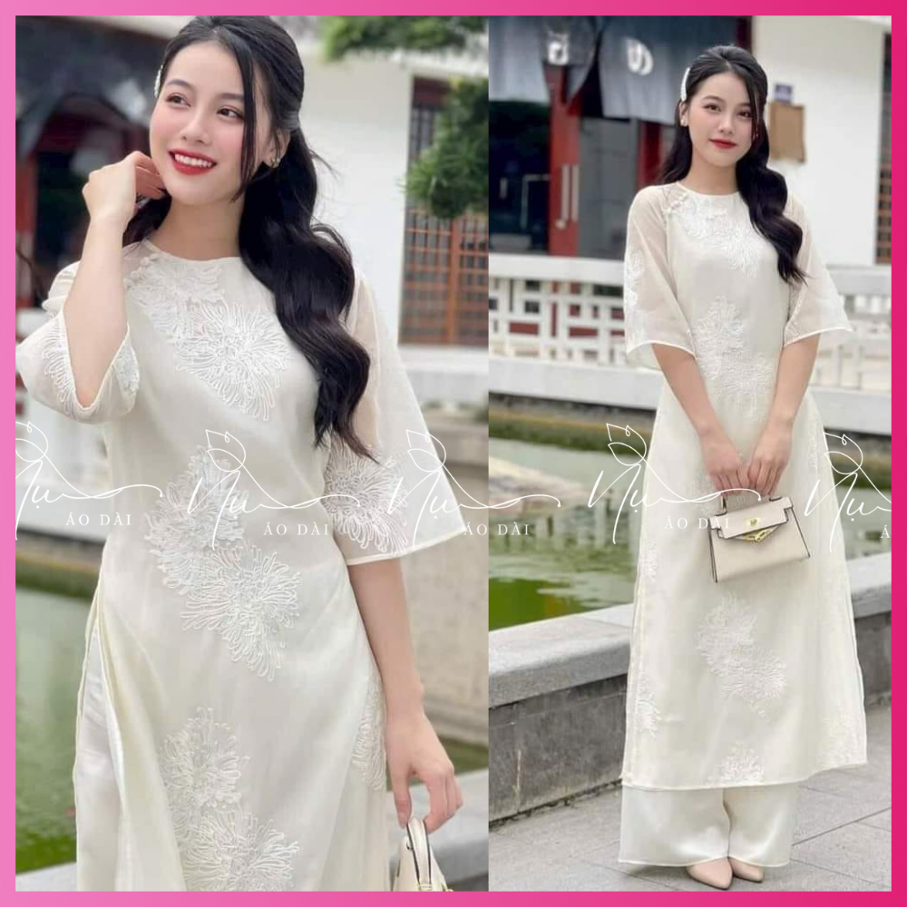 Áo dài cách tân, áo dài dáng suông 4 tà 2 lớp chất Thi Thư chất  tơ thêu cao cấp, phù hợp lễ tết, đi làm, lễ hội