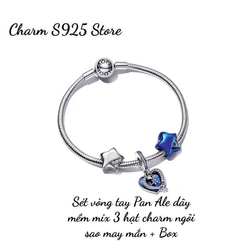 BỘ VÒNG TAY PAN ALE VÒNG MỀM MIX 3 HẠT CHARM NGÔI SAO MAY MẮN BẠC S925 HÀNG CAO CẤP