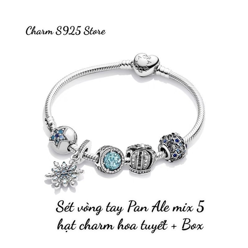 COMBO BỘ VÒNG TAY PAN ALE MIX 5 HẠT CHARM BẦU TRỜI HOA TUYẾT BẠC S925 HÀNG CAO CẤP