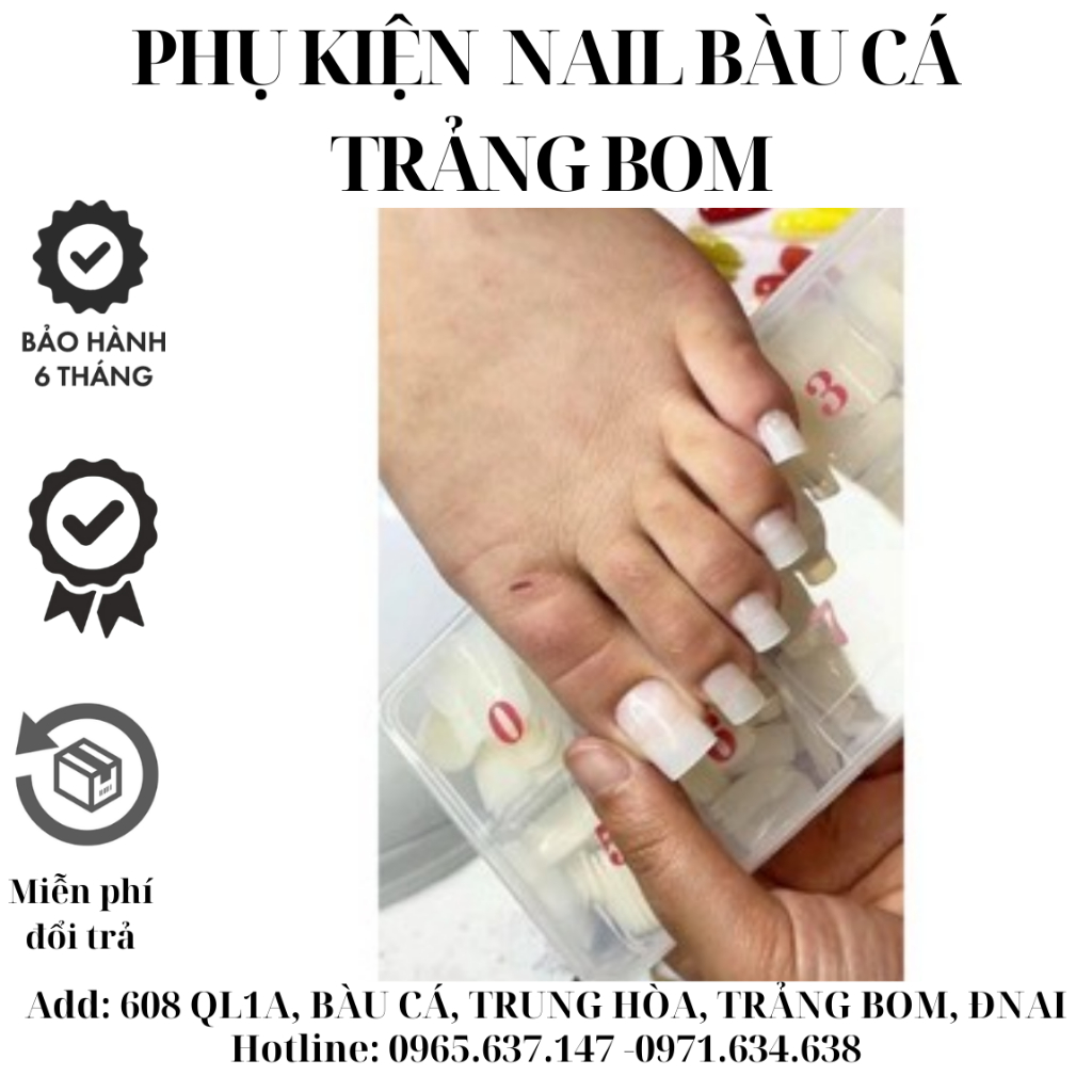Móng úp chân phom vuông dài - Móng úp chân dài dùng được cho tay và chân (Hộp 500 móng đủ size)
