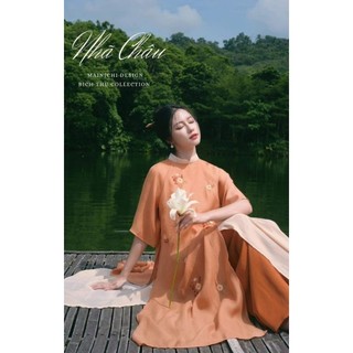 Áo dài tơ crep thêu đẹp vải cao cấp hàng thêu kĩ giá rẻ chất mềm mại