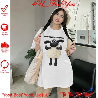 Áo thun unisex tay lỡ nam nữ form rộng, áo phông unisex phong cách 4U_ForYou_Cừu Dễ Thương