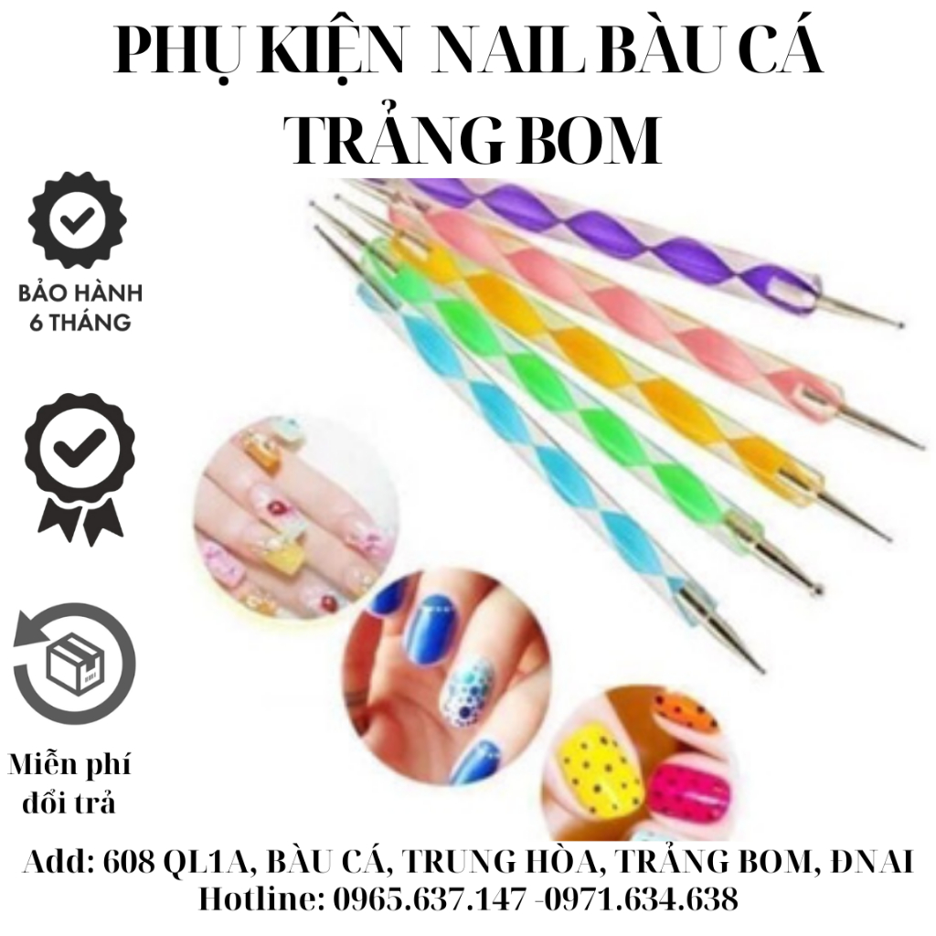 Set 5 Cọ Chấm Bi Đủ sSze - Bút Chấm Bi Vẽ Nail 2 Đầu Chuyên Dụng