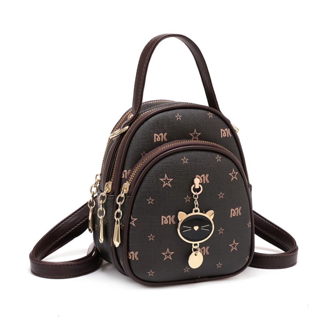 Ba lô đi chơi, balo thời trang bầu dục 3 ngăn tag meo kết hợp đeo chéo K213