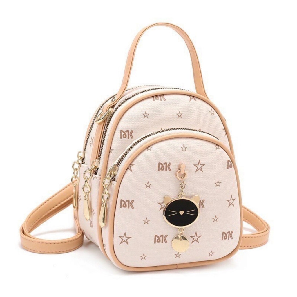 Ba lô đi chơi, balo thời trang bầu dục 3 ngăn tag meo kết hợp đeo chéo K213