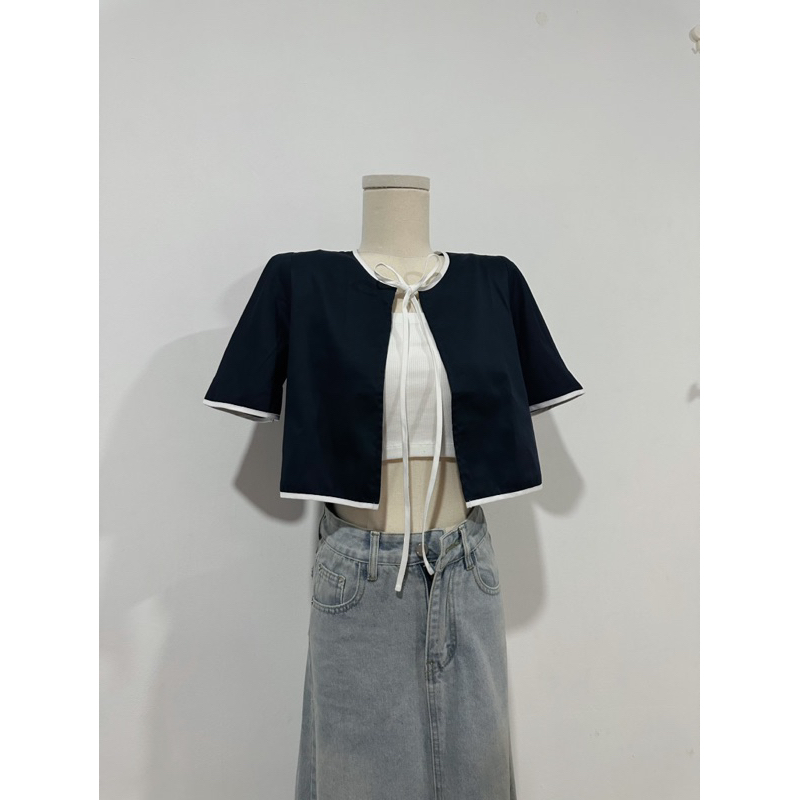 Áo cardigan xanh đen Naivi viền trắng - Eighteen Again
