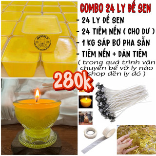 Combo làm 24 ly đế sen nến bơ ( Kèm văn khấn cúng dường )
