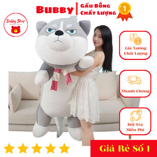 Gấu bông chó husky khổng lồ ☘️free ship☘️ gấu bông chó husky dễ thương cao cấp gấu bông chó alaska mềm mịn co giãn