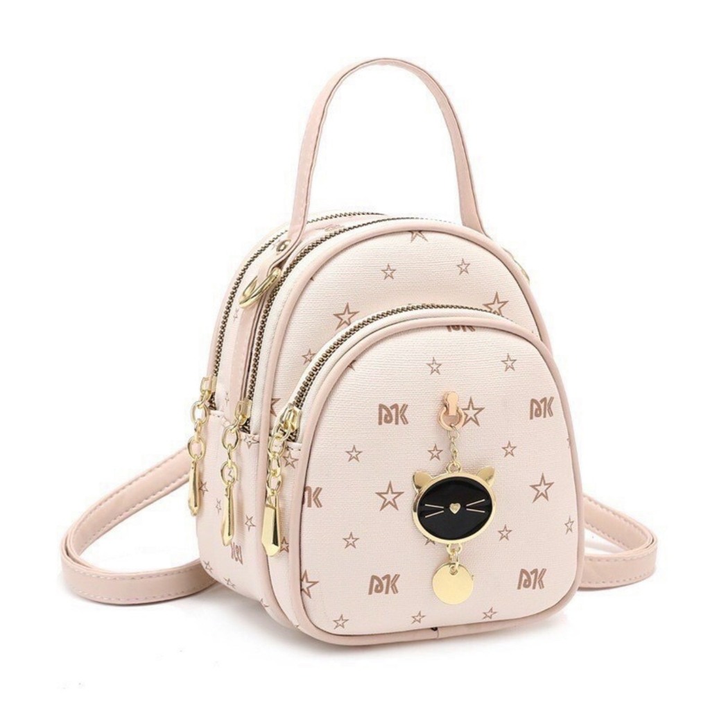 Ba lô đi chơi, balo thời trang bầu dục 3 ngăn tag meo kết hợp đeo chéo K213