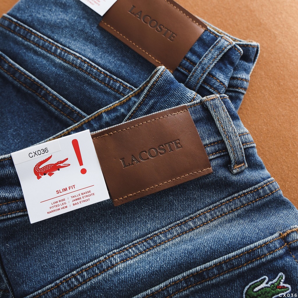 Quần Jean Nam LACOSTE CX036 Màu Xanh Denim Cúc Đồng Logo 2 mặt Form SlimFit Mềm Mịn Co Giãn Hàng Xuất Xịn Có Big Size