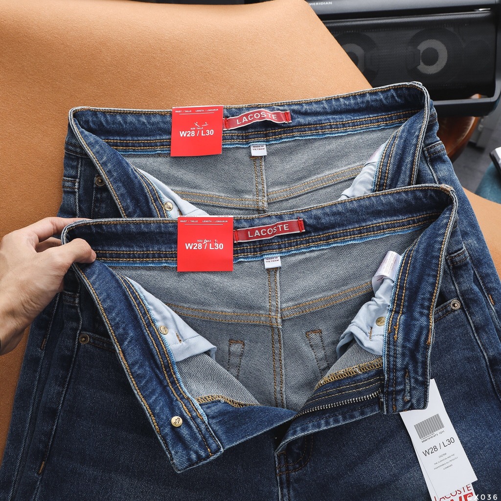 Quần Jean Nam LACOSTE CX036 Màu Xanh Denim Cúc Đồng Logo 2 mặt Form SlimFit Mềm Mịn Co Giãn Hàng Xuất Xịn Có Big Size