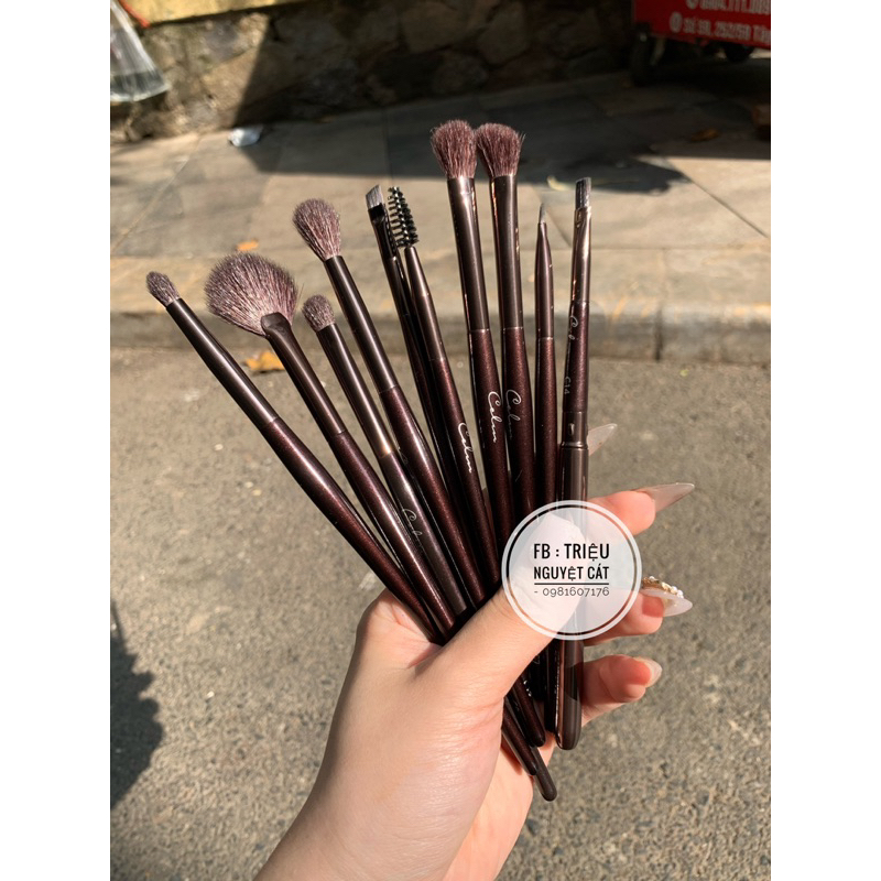 Bộ cọ Celin make up cá nhân lông thú chính hãng 15 cây -  Lông cọ đẹp, mềm mịn kèm bao da Celin
