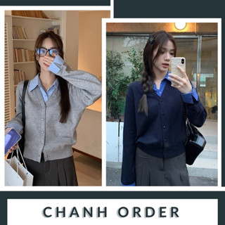  Set Sơ Mi Kèm Áo Len Tay Dài Cổ V Phong Cách Hàn Quốc 