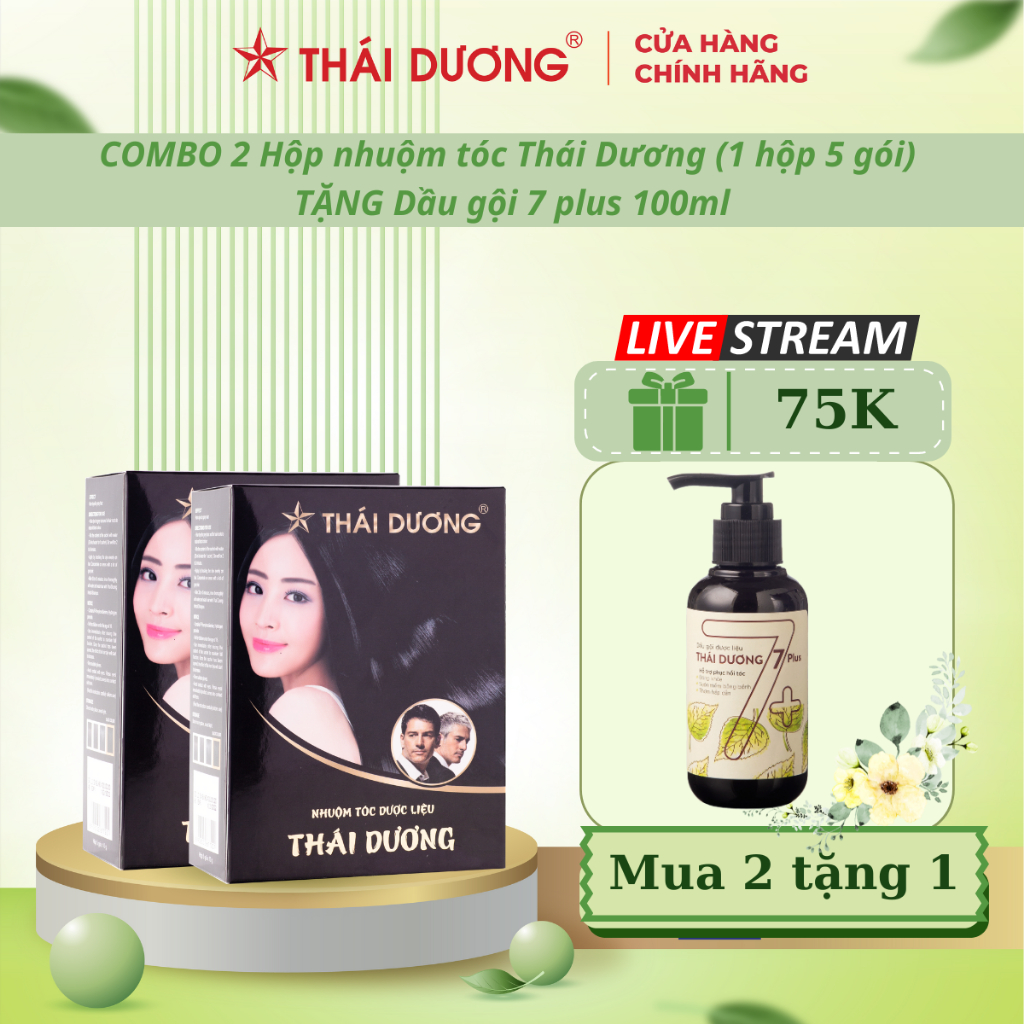 Mua 2 hộp bột nhuộm tóc Thái Dương tặng 1 dầu gội 7 Plus 100ml