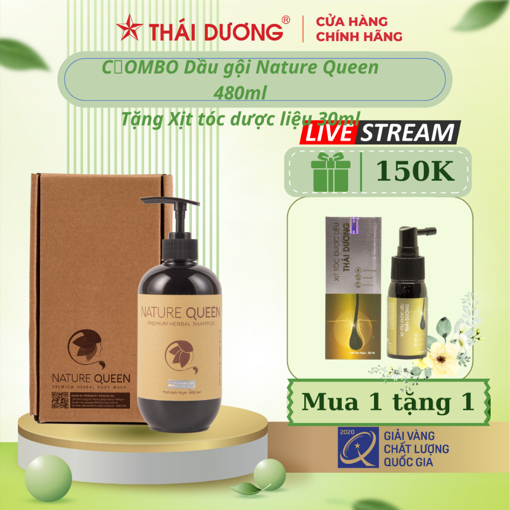 Bộ dầu gội Nature Queen tặng Xịt tóc dược liệu Thái Dương 30ml