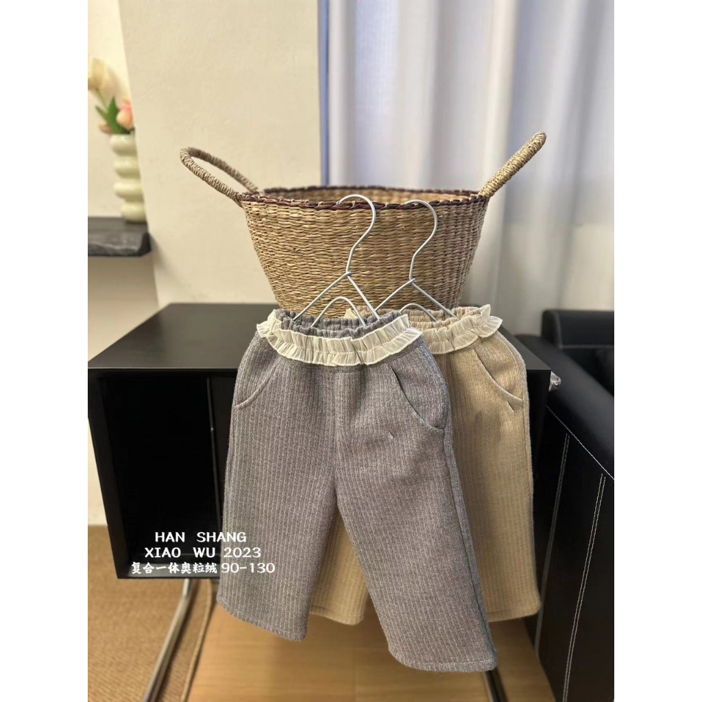 Quần dài lót lông dáng suông cho bé gái HK KIDS, quần nỉ dài thu đông Quảng Châu sz 2 - 7 tuổi