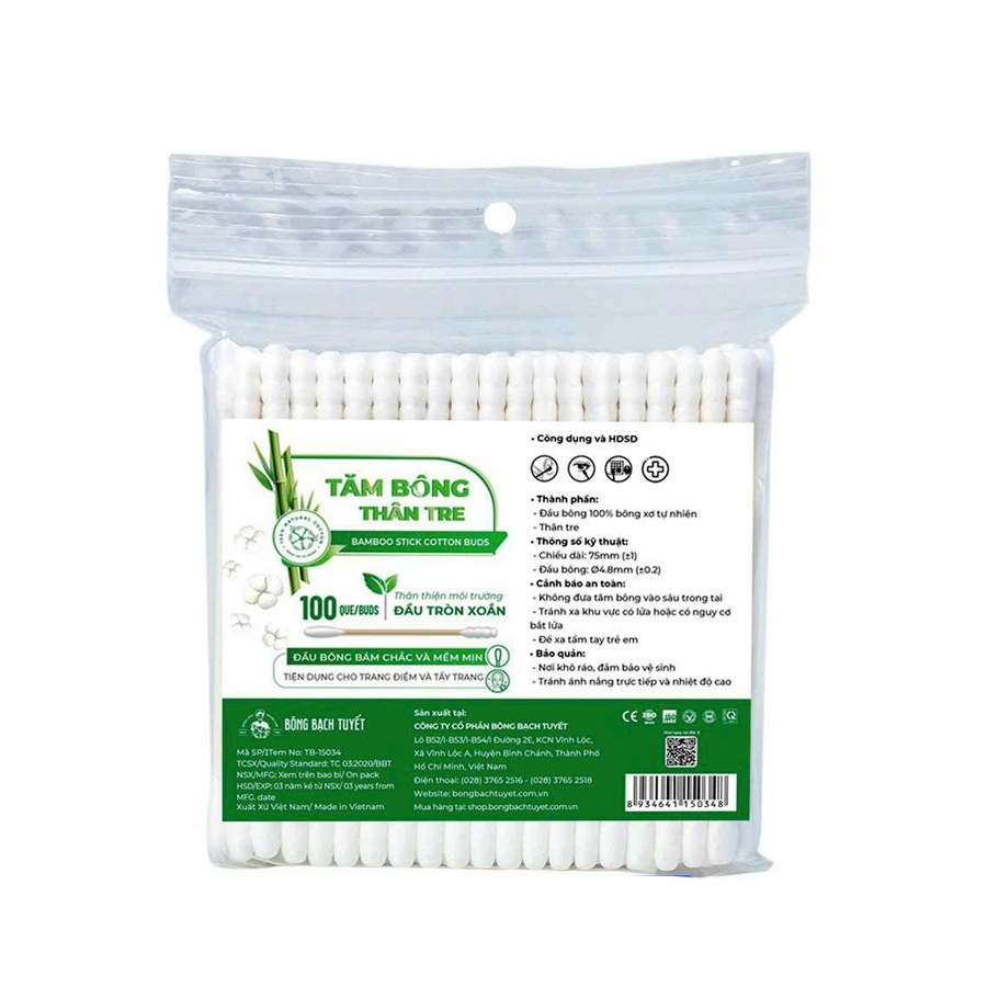 Tăm bông Bông Bạch Tuyết thân tre đầu xoắn tròn tiện dụng