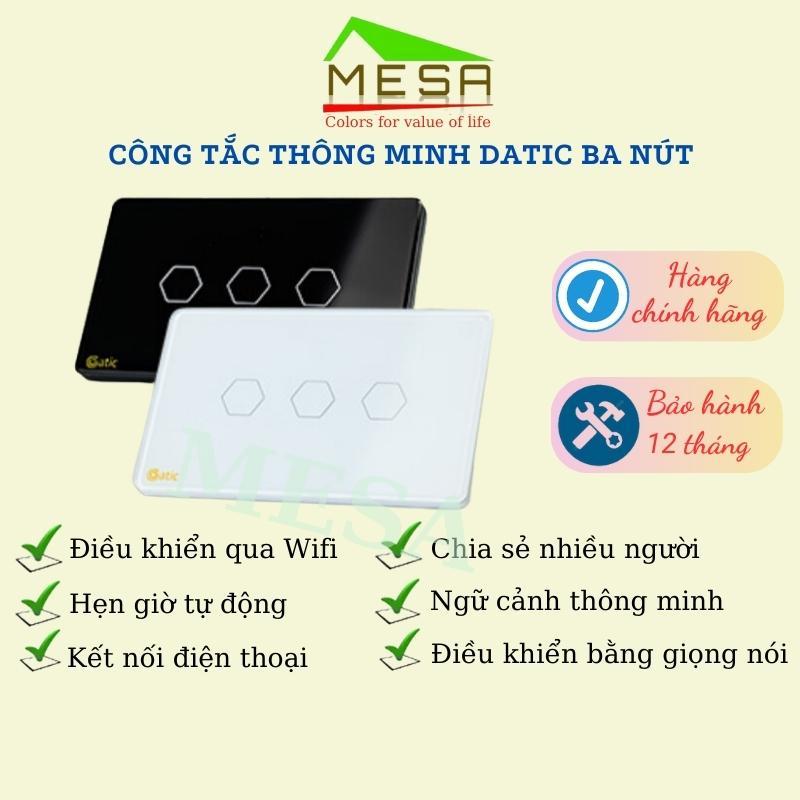 Công tắc thông minh Hunonic Datic 3 nút kết nối Wifi điều khiển mọi thiết bị từ xa qua điện thoại, 2 màu đen và trắng