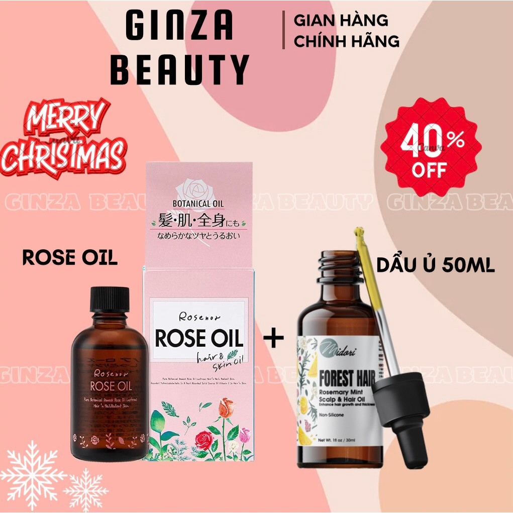 Combo Dầu dưỡng Rose Oil Botanical Nhật Bản và Dầu ủ Forest Hair Rosemary Oil siêu phục hồi và kích mọc tóc