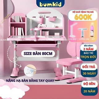 (Mẫu mới 2023) Bàn học thông minh cho bé Bumkid A5, bàn học cao cấp cho học sinh, có nâng hạ tay quay kèm quà tặng