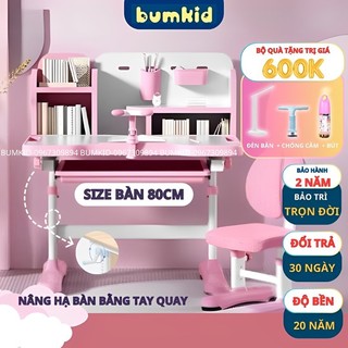 (Mẫu mới 2023) Bộ bàn học chống gù cho bé BumKid A6, bàn học thông minh có nâng hạ tay quay kèm nhiều quà tặng