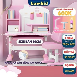 (Mẫu mới 2023) Bàn học cho bé Bumkid A7, bàn học thông minh cao cấp, size lớn 90cm, nâng hạ tay quay kèm quà tặng