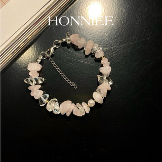   089-090  Set vòng nữ đá thô màu hồng 3-5mm nữ tính 