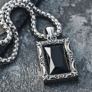 (Tặng kèm dây) Mặt dây chuyền Hình mặt vuông đen phong cách punk retro chất liệu titan siêu bền MAMA KING