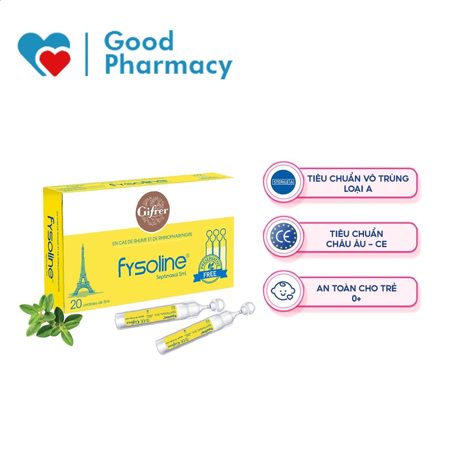 Fysoline Septinasal (Fysoline Vàng) - Nước muối sinh lý chống khuẩn (Pháp) hỗ trợ giảm nghẹt mũi, sổ