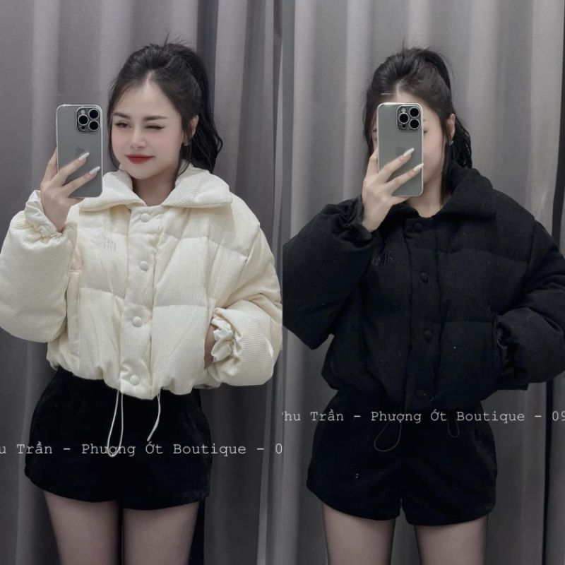(ảnh thật) ÁO PHAO CỔ BẺ DÂY RÚT EO FORM NGẮN CỰC XINH