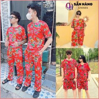 Bộ thu đông hè nam nữ dài ngắn, Set Đồ Hoa lá cành Con Công Chúc Tết Khăn Trải Bàn Đỏ Đi Du Xuân - CHP